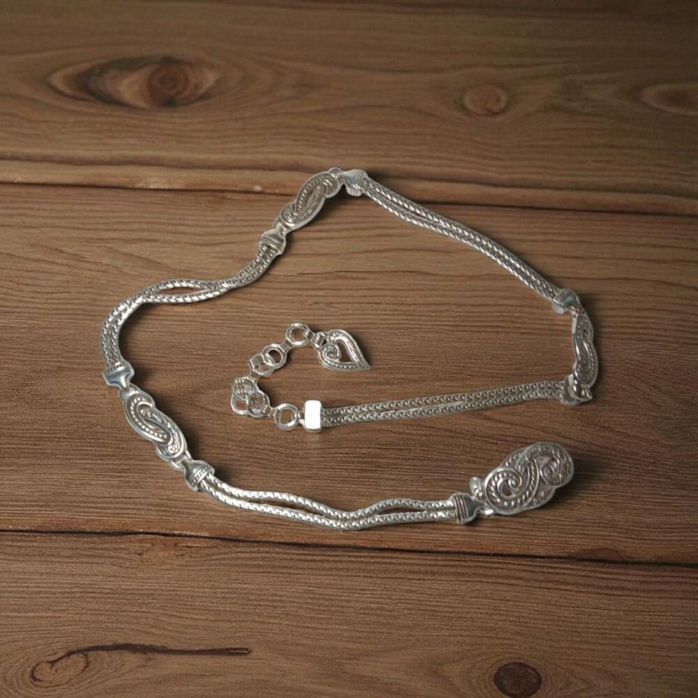 Brighton Bali-Hai Belt Silver Tone Waist Jewelry Large Adjustable 36" Waist